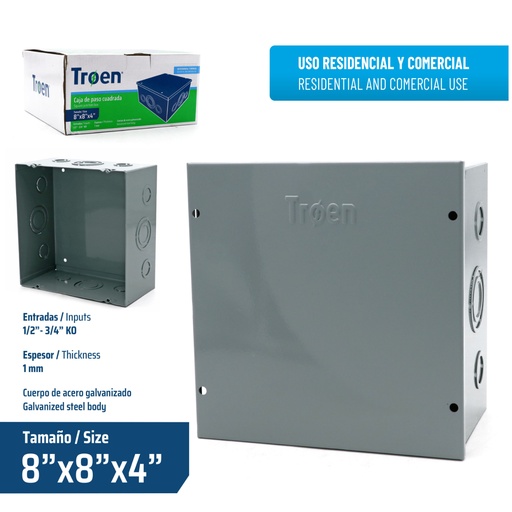 [TR-JB-884] Caja de Paso 8 X 8 X 4" TROEN