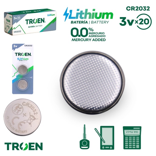 [TR-CR2032-2B] Bateria CR2032 2pza TROEN