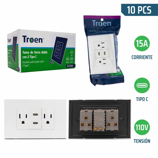 [A136-ETW-6C2TC] Tomacorriente con USB Tipo C TROEN