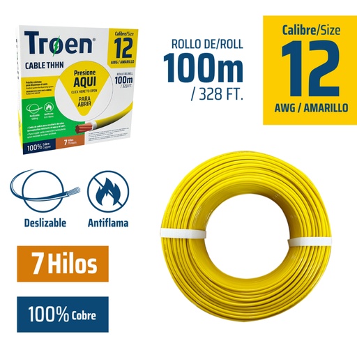 [AWG12-YL] Cable Electrico #12 X 100m Amarillo TROEN