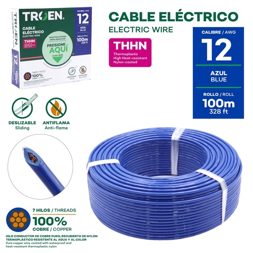 [AWG12-BU] Cable Electrico #12 X 100m Azul TROEN