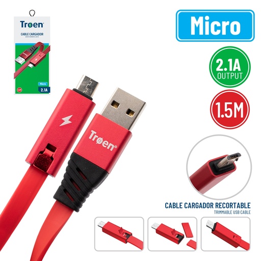 [TR-RM-B] Cable Cargador Recortable USB Micro TROEN