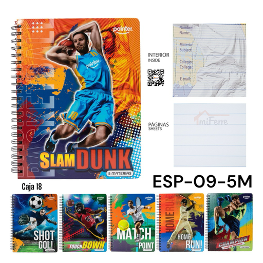 [ESP-09-5M] Cuaderno Espiral 5 Materias 320pag POINTER