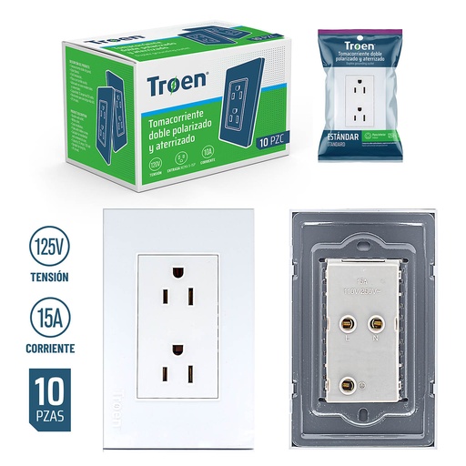 [A136-ETW-6C] Tomacorriente Doble Polarizado y Aterrizado TROEN