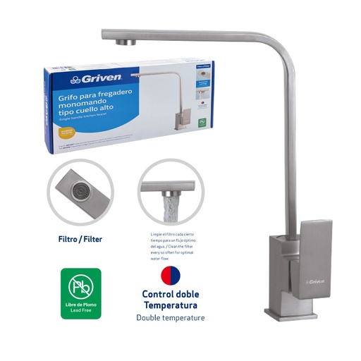 [GV-SMF603-3-8] Grifo para Fregadero Monomando Tipo Cuello Alto GRIVEN