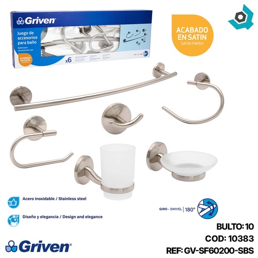 [GV-SF60200-SBS] Juego de Accesorios para Baño 6pza GRIVEN