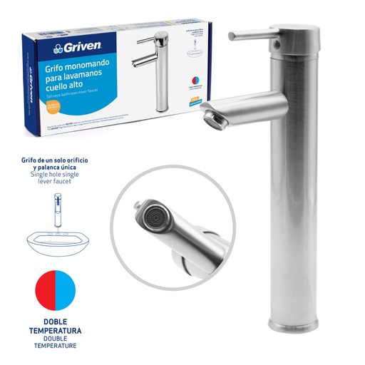 [GV-TMSF-1-3-8] Grifo Monomando para Lavamanos Cuello Alto GRIVEN