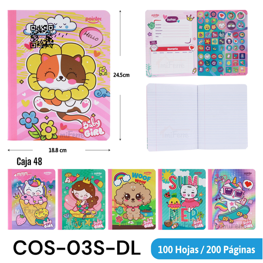 [COS-03S-DL] Cuaderno Cosido Doble Raya 200pag POINTER con Stickers
