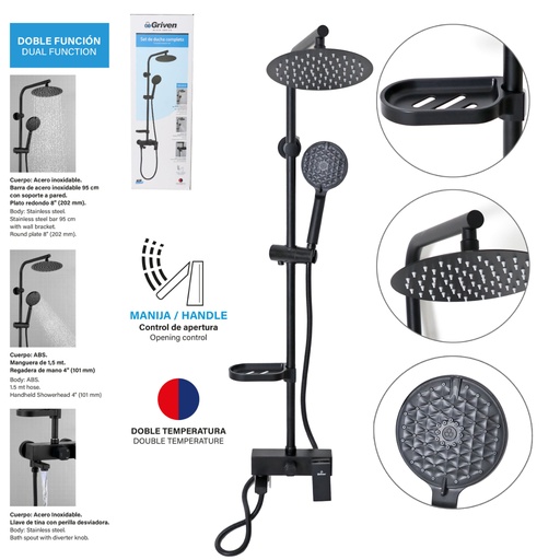 [A367-SH-8T-B1] Set de Ducha Completo GRIVEN