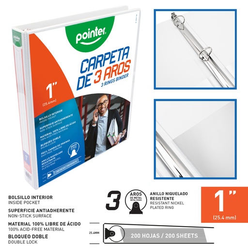 [FLJG-P-1-W] Carpeta de 3 Aros 1" Blanco POINTER