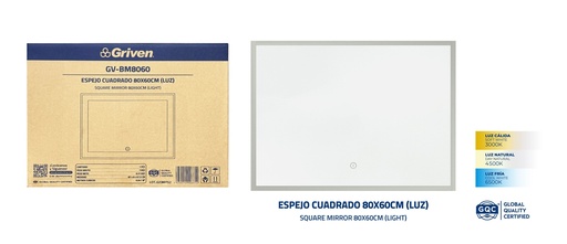 [GV-BM8060] Espejo Rectangular con Luz 80 X 60cm GRIVEN