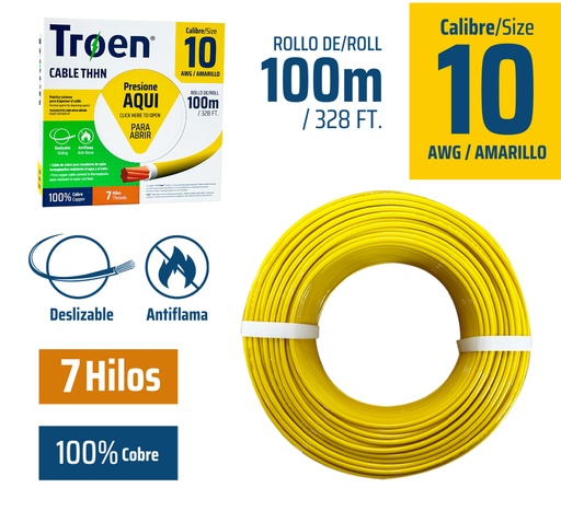 [AWG10-YL] Cable Electrico #10 X 100m Amarillo TROEN
