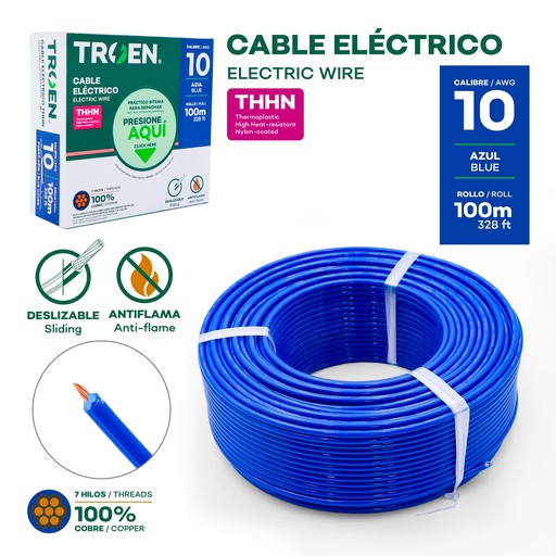 [AWG10-BU] Cable Electrico #10 X 100m Azul TROEN