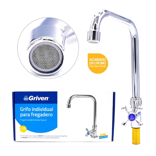 [A367-SH8700B] Grifo Individual para Fregadero Tipo Cuello Alto GRIVEN