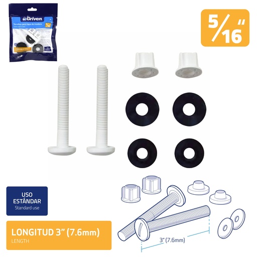 [GV-SC001] Tornillo Plastico para Tapa de Inodoro 5/16" GRIVEN