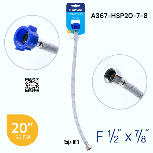 [A367-HSP20-7-8] Tubo de Abasto para Sanitario 1/2 X 7/8 X 20" GRIVEN