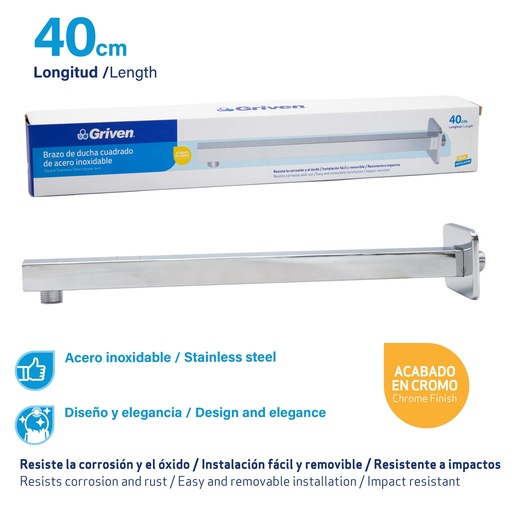 [GV-SHC4-S] Brazo para Ducha Cuadrado 40cm GRIVEN