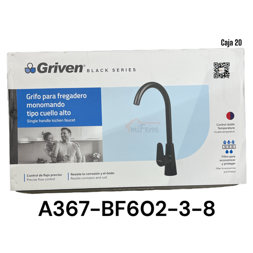 [A367-BF602-3-8] Grifo para Fregadero Monomando Tipo Cuello Alto GRIVEN Black Series