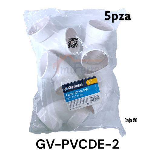[GV-PVCDE-2] Codo PVC 2" X 90 5pza GRIVEN
