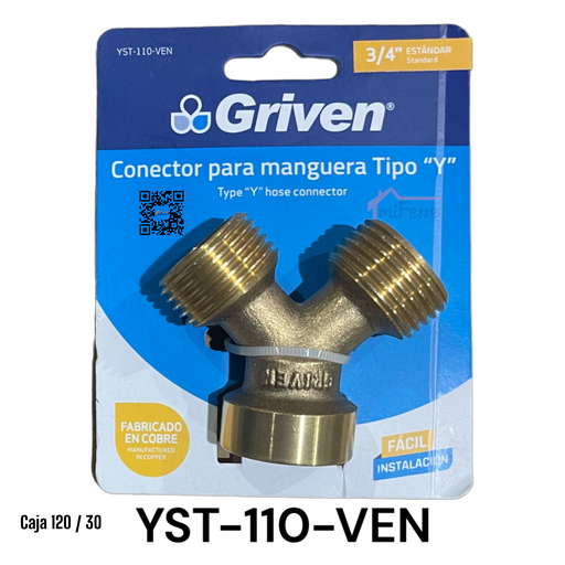 [YST-110-VEN] Conector para Manguera Tipo Y 3/4" GRIVEN