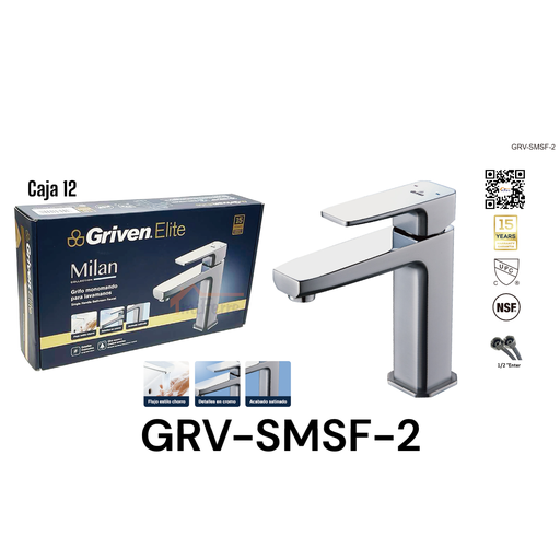 [GRV-SMSF-2] Grifo Monomando para Lavamanos Milan GRIVEN Elite