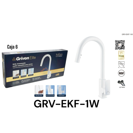 [GRV-EKF-1W] Grifo Monomando Cuello Extensible para Cocina Milan GRIVEN Elite