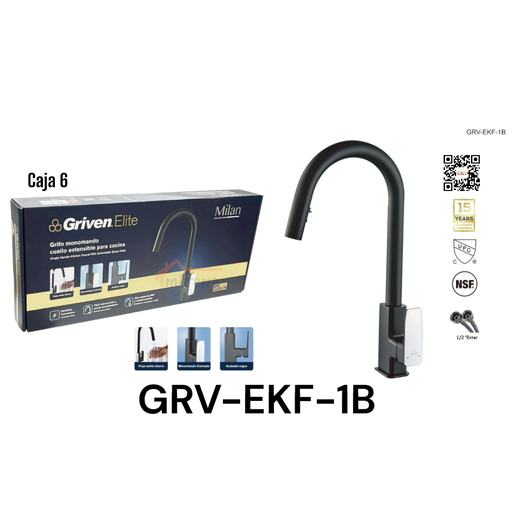 [GRV-EKF-1B] Grifo Monomando Cuello Extensible para Cocina Milan GRIVEN Elite