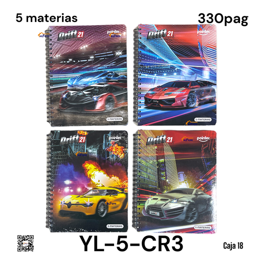 [YL-5-CR3] Cuaderno Espiral 5 Materias 330pag POINTER