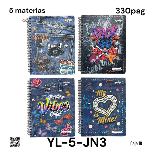 [YL-5-JN3] Cuaderno Espiral 5 Materias 330pag POINTER