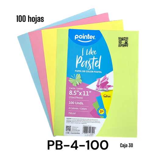 [PB-4-100] Papel de Colores Pasteles 100pza POINTER