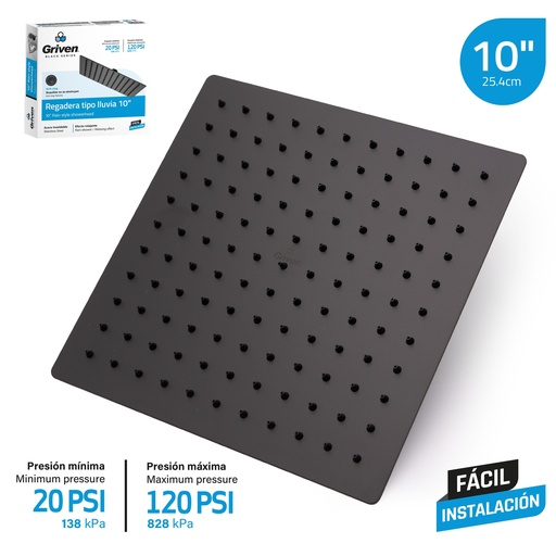 [GV-SHB10-S] Regadera Tipo Lluvia 10" GRIVEN Black Series