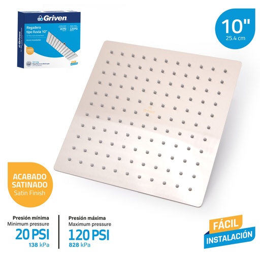 [GV-SHS10-S] Regadera Tipo Lluvia 10" GRIVEN