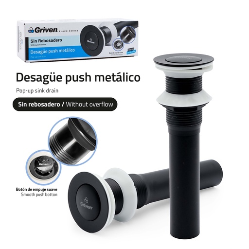 [GV-BL221-W] PO Plug Metalico Sin Rebosadero GRIVEN Black Series