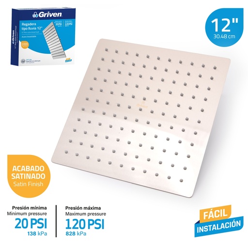 [GV-SHS12-S] Regadera Tipo Lluvia 12" GRIVEN