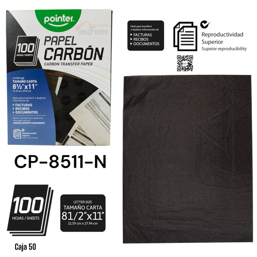 [CP-8511-N] Papel Carbon 100hojas POINTER