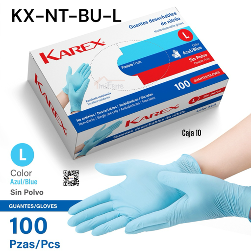 [KX-NT-BU-L] Guantes de Nitrilo L 100pza Azul KAREX