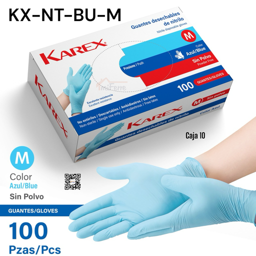 [KX-NT-BU-M] Guantes de Nitrilo M 100pza Azul KAREX