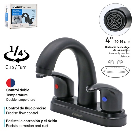 [GV-BF-1] Grifo Central para Lavamanos Cuello Curvo GRIVEN Black Series