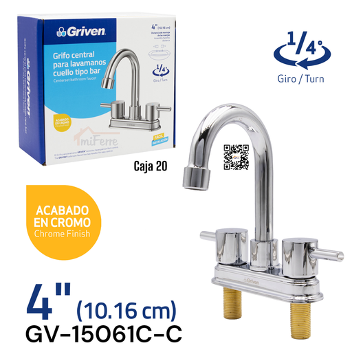 [GV-15061C-C] Grifo Central para Lavamanos Cuello Tipo Bar GRIVEN