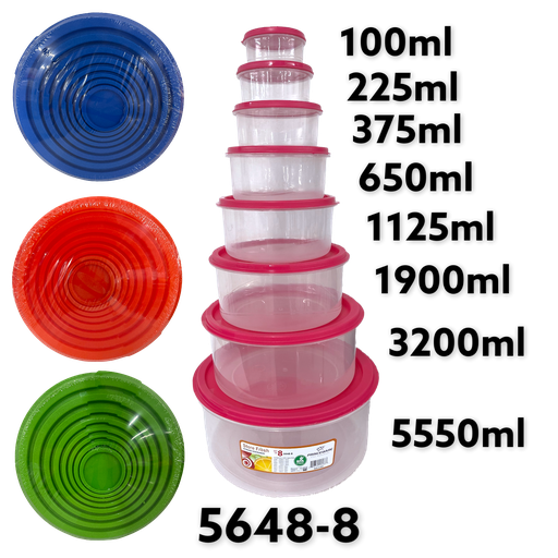 [5648-8] Envase Plastico para Comida 8pza PRINCEWARE