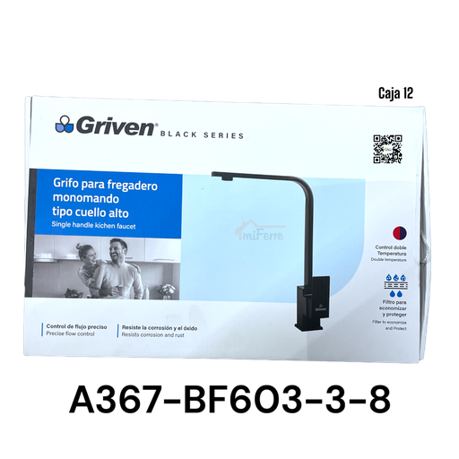 [A367-BF603-3-8] Grifo para Fregadero Monomando Tipo Cuello Alto GRIVEN Black Series