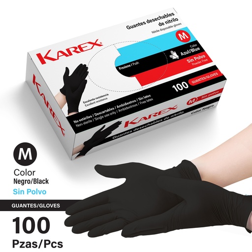[KX-NT-BK-M] Guantes de Nitrilo Negro M 100pza KAREX