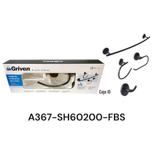 [A367-SH60200-FBS] Juego de Accesorios para Baño 4pza GRIVEN Black Series